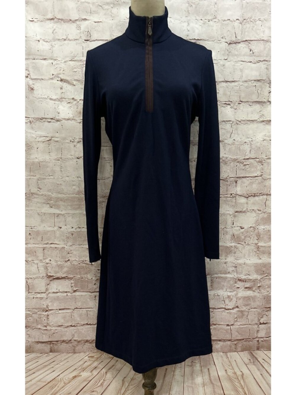 J. McLaughlin Bedford Dress Dark Blue 1/4 Zip Stretch Long Sleeve Preppy Size S